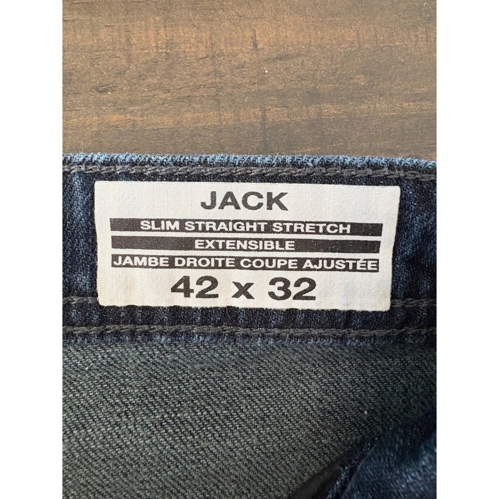 Jack Slim Straight Stretch Jeans Mens 42x32 Dark Wash Denim Pants - Picture 2 of 5